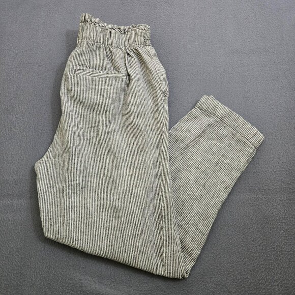 LOFT Women S Pinstripe Relaxed Linen Blend Casual Pants With Elastic Waist - Picture 2 of 13